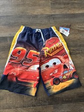 NWT Boys 10/12 Cars Mater Disney Swim Trunks Shorts Lined Lightning McQueen