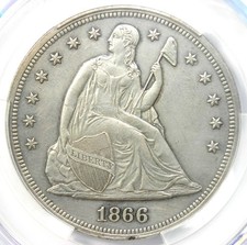 1866 Seated Liberty Silver Dollar $1 - Certified CAC AU Detail CACG - Rare Date!