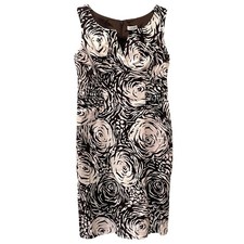 Andre Oliver Womens Size 10 Linen Blend Dress Floral Sleeveless Midi Brown White