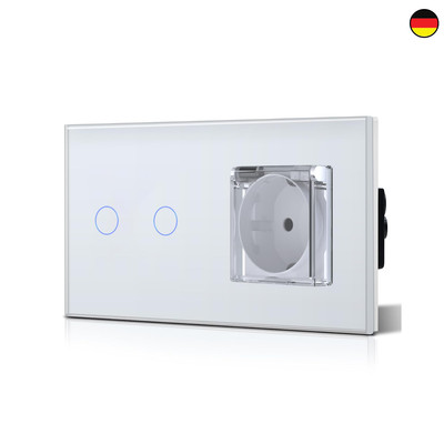 BSEED Lichtschalter 2 Fach 1 Weg mit Steckdose, Glas Wandsteckdose mit Wasser...