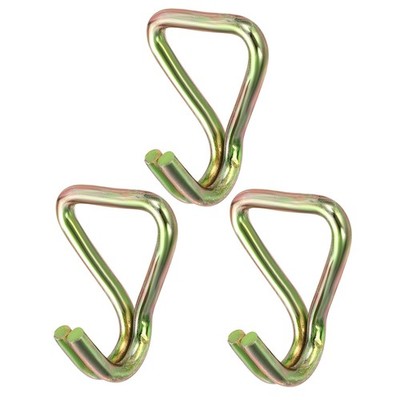 3Pcs Ratchet Double J Strap Hook Load 4400lbs for 2'' Tie Down Strap, Gold Tone