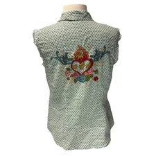 Ivy Jane Womens Size L Embroidered Sleeveless Pearl Snap Blouse Western Cotton