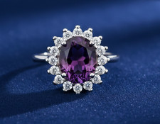 Sterling Silver Amethyst Ring Large Cluster Engagement 925 Hallmark Size K-S