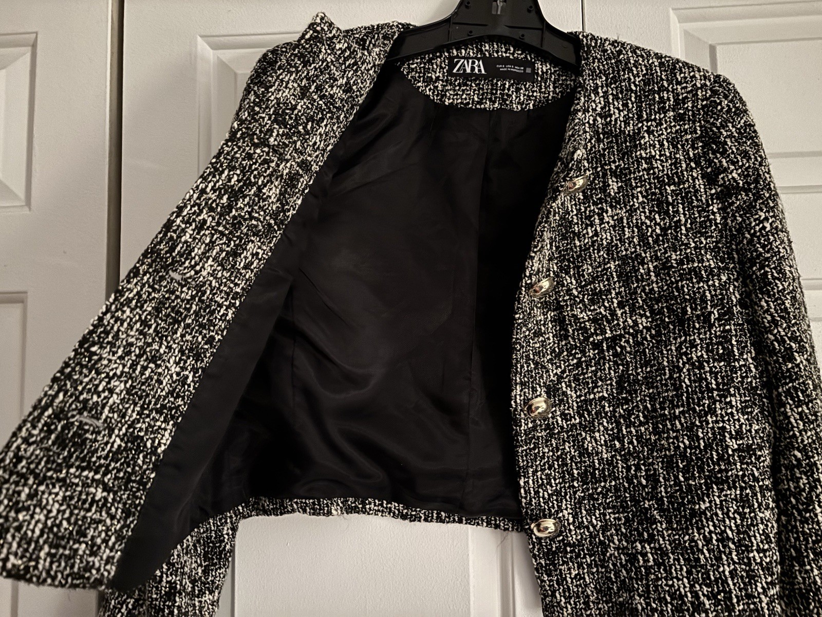 Zara Basic Cropped Tweed Jacket Blazer Rhinestone… - image 4