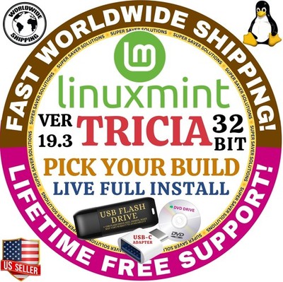 32-BIT LINUX MINT 19.3 TRICIA XFCE, KDE, CINNAMON ISO | DVD, USB | FAST SHIP