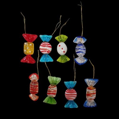 Vintage Murano Style Art Glass Wrapped Candy Set Of 8 Assorted Candies Hand Made
