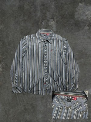 Vintage Y2K Quicksilver Pinstripe Front and back embroidered Button up Sz Medium