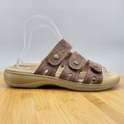 Earth Spirit Gelron Cushion Womens 8 Brown Leather Triple Strap Slide Sandals
