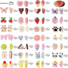 30 Pairs Cute Mini Screw Back Earrings for Girls - Flat Back Earring with Sta...