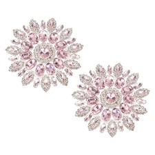 2Pcs Crystal Glass Rhinestones Decoration, 11cm Flower Brooches Pink/Silver