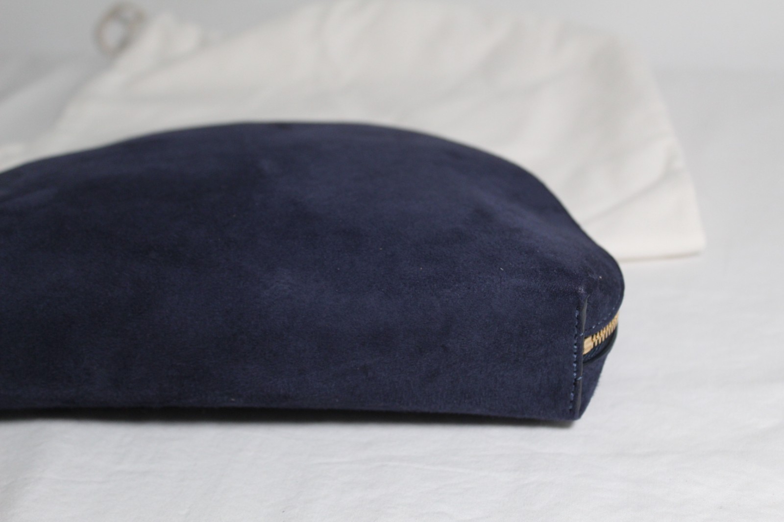 NEW MANSUR GAVRIEL Blue Suede Bellezza Half Moon Zip Top Pouch Clutch Handbag image 7