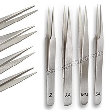 Watchmaker  s Tweezers Set of 4 Non-Magnetic No. 2, AA, MM  5A Precision