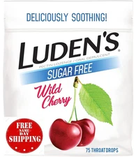 LUDEN'S Sugar Free Wild Cherry Throat Drops, Sore Throat Relief, 75 Count