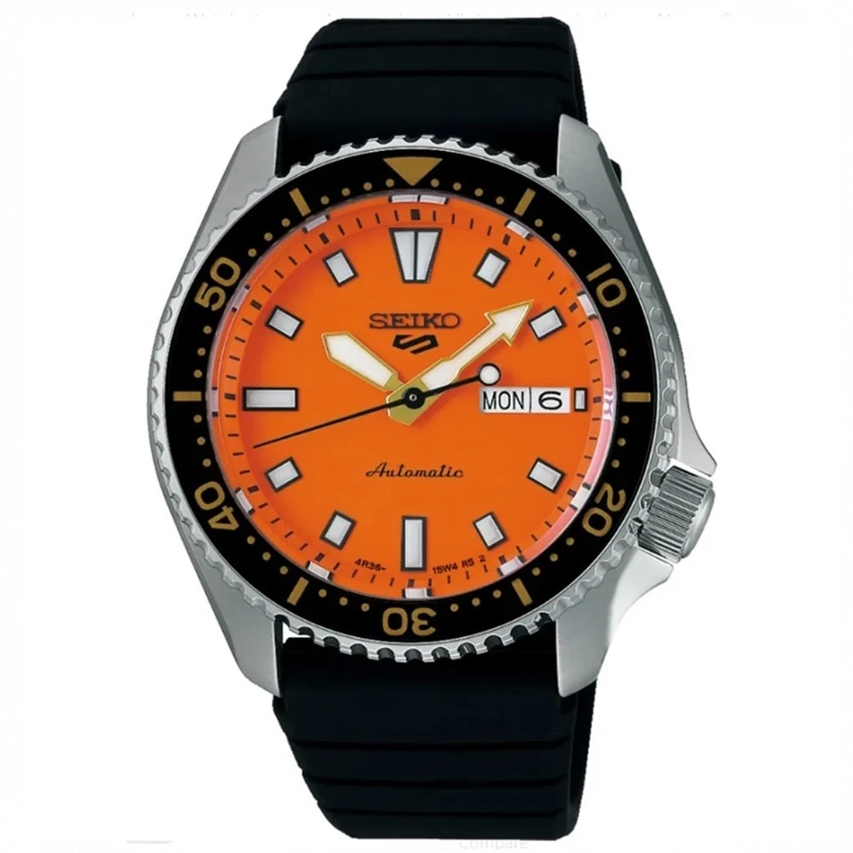 Seiko 5 Sports SRPL89K1 Montre Hommes Automatique 100m Caoutchouc Cadran Orange