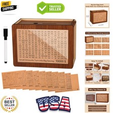 10000 Kakeibo Wooden Money Saving Challenge Box Cash Vault Piggy Bank for Adu...