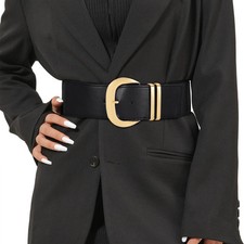 Women Wide Elastic Waist Belt for Dresses Fashion Gold Buckle Stretchy Leathe...