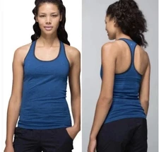 Lululemon Ebb & Flow Racerback Tank Top Shelf Bra Heathered Rugged Blue Size 6