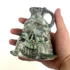 Michael Bridges Studio Pottery Skull Bottle Artisan Hand Built Vase Handled Art