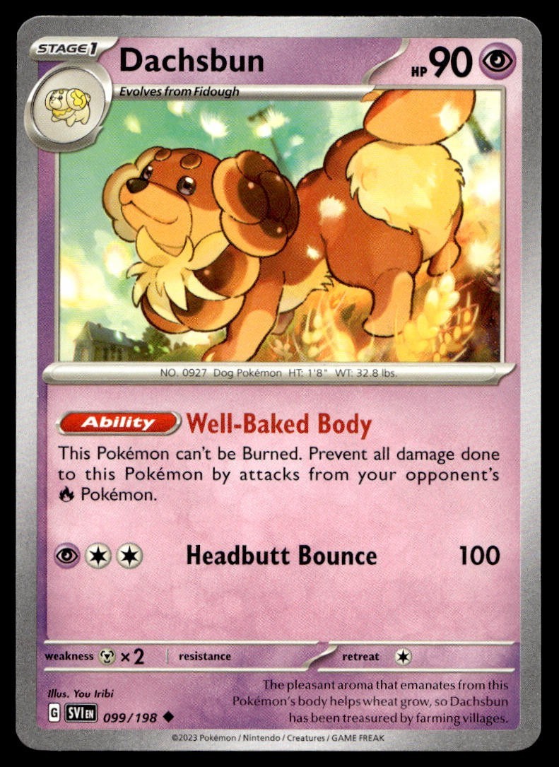 Dachsbun 99/198 Pokemon Card Scarlet & Violet Uncommon 90 HP Near Mint UI
