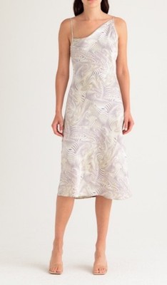 Open Edit Asymmetrical Draped Neck Satin Abstract Dress Size Large