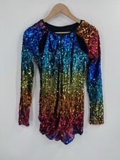 Weissman Dance Biketard Ombr Rainbow Sequin Cut Out Long Sleeve MA Pride