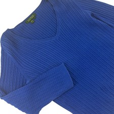 Lauren Ralph Lauren Cable Knit V-Neck Sweater Cotton Small Blue Womens