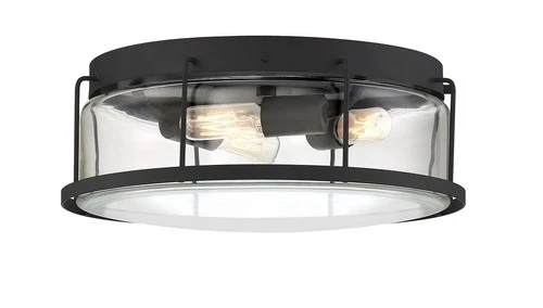 Quoizel LUD1613 3 Light 13"W Flush Mount Drum Ceiling Fixture - Black - Picture 1 of 9