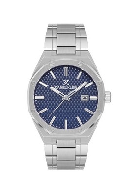 Mens 42mm Quartz Watch Steel Strap Silver / Blue Dial Date