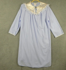 Kelly Reed Nightgown Womens Medium Light Blue Satin Lace Yoke Ruffle 3/4 Sleeve