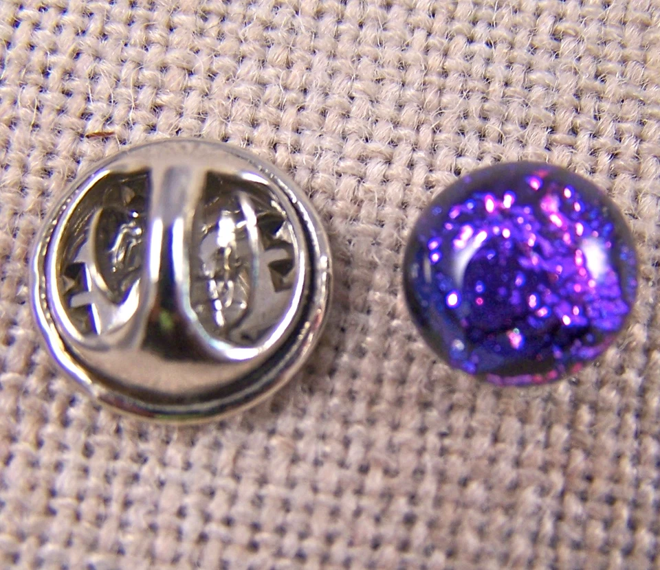 DICROIC GLASS TIE TACK Estilo Uso Formal Violeta Rosa Púrpura 1/4" 7mm Punto Redondo Foto 4 de 4