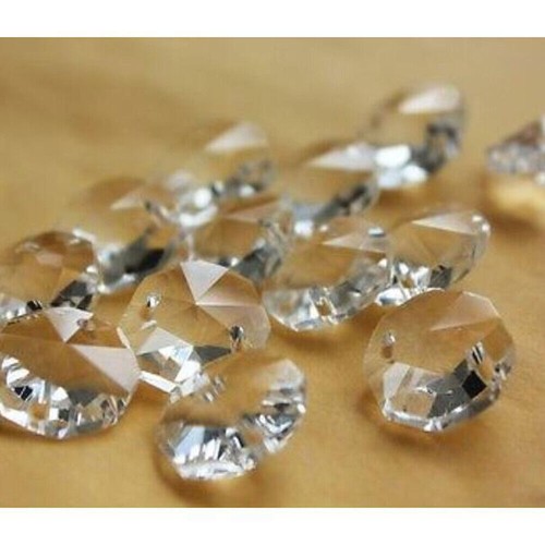 200pcs 14mm 2Holes Octagon Crystal Bead Chandelier Lamp Part W/ Gold Bowtie Pins - Picture 2 of 3