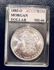 1885-O MORGAN SILVER DOLLAR MINT 66 CERTIFIED, BRILLIANT
