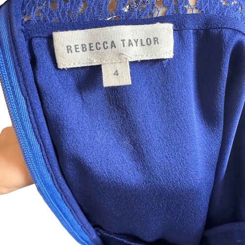 Rebecca Taylor Blue Lace Midi Dress Fit & Flare Women Size 4 Cocktail Party - Picture 5 of 7
