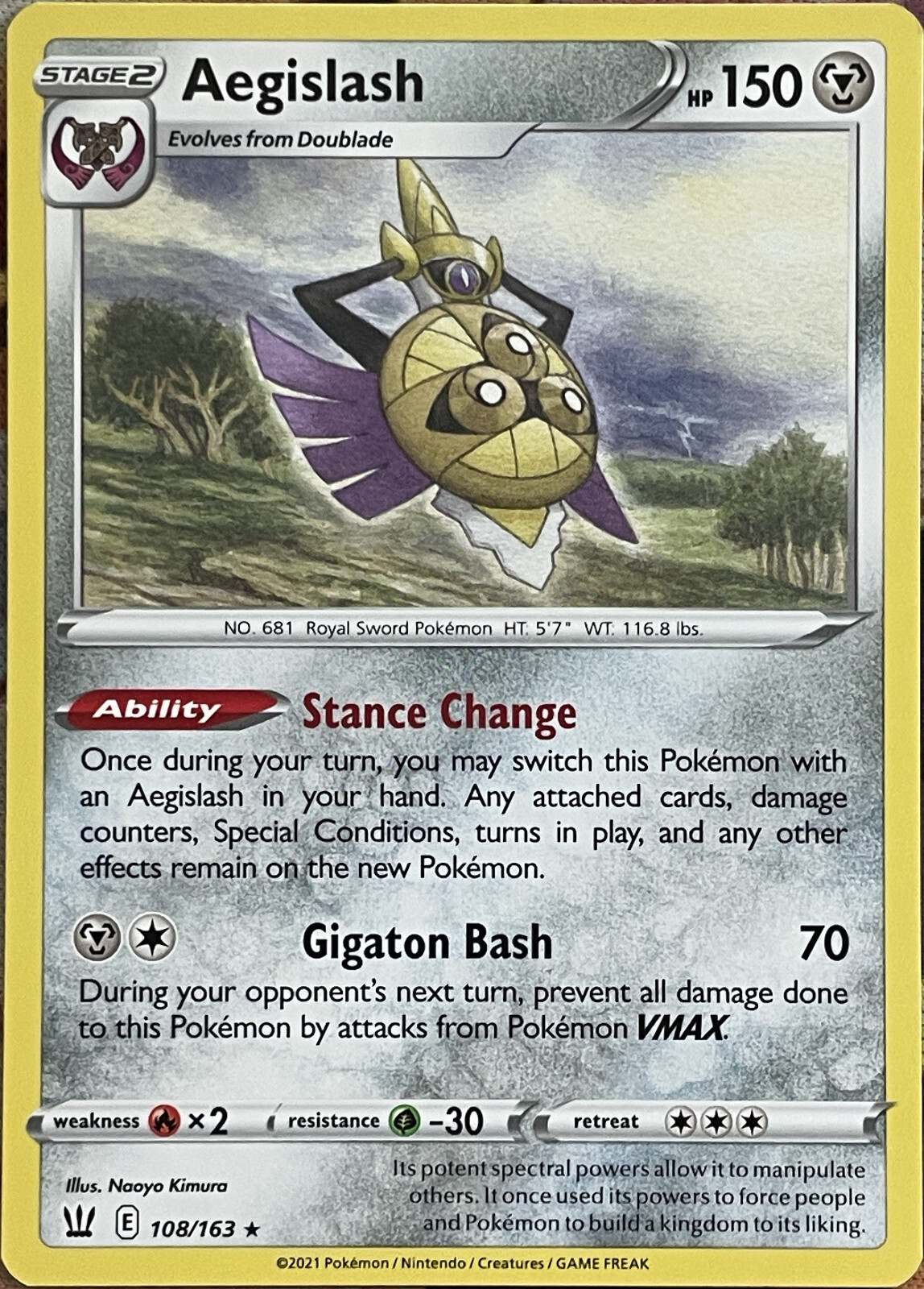 Aegislash Rare - 108/163 - Battle Styles Pokemon 2021
