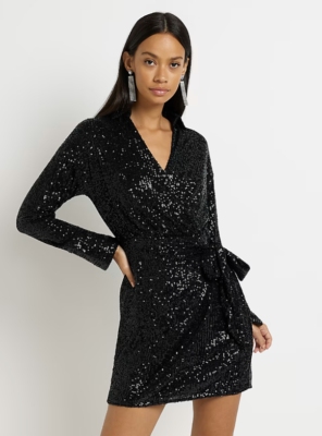 Sequin Dress River Island Long Sleeve Dress River Island Womens White Long  Sleeve Sequin Wrap Dress