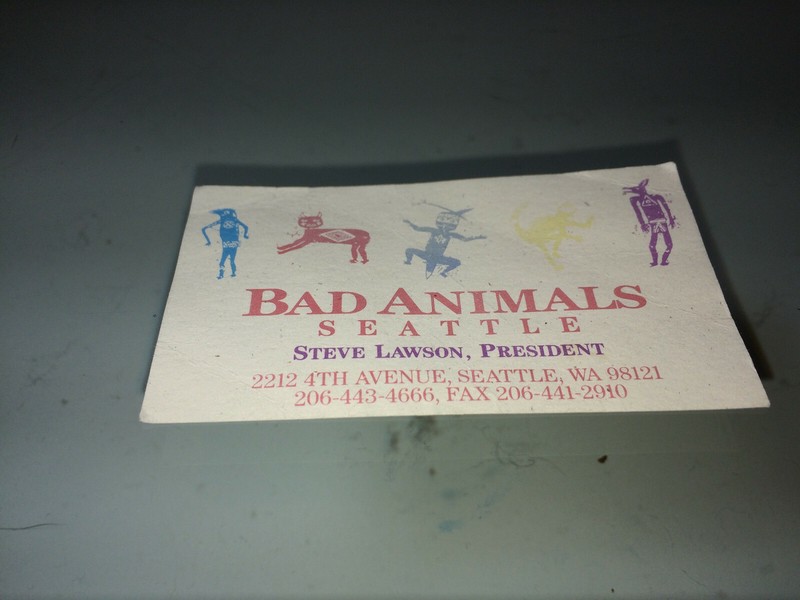 Steve Lawson, President of "Bad Animals" Recording Studio Business Card