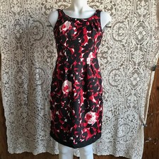 Red & Black Bold Floral Print Sleeveless Summer Sheath Dress