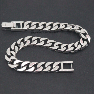 純銀　シルバー　296.8グラム Pure S925 Sterling Silver Chain 7mm Cuban Curb Link Bracelet