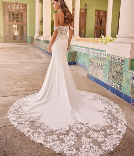 Mermaid Crepe Brautkleid Hochzeitskleid 32-60 Maßgeschneidert m.schöne Schleppe - Bild 3 von 5