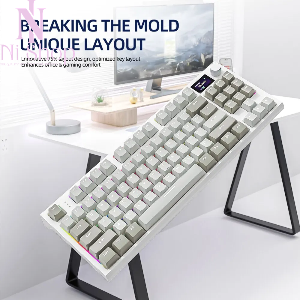 86% Compact Wireless Mechanical Keyboard with Hot-Swappable Switches, OLED Display, and Volume Rotary Knob for Ultimate Customization