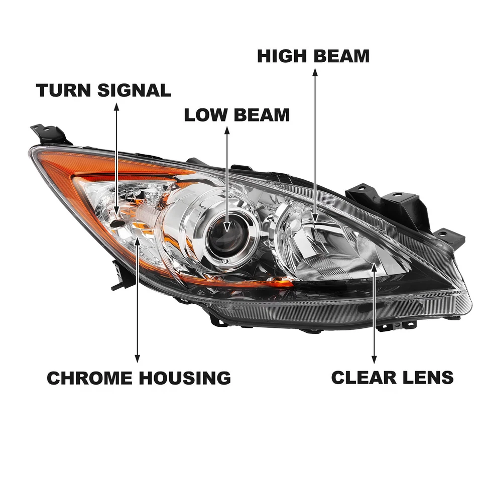 For Mazda 3 2010 2011 2012 2013 Headlights Assembly w/Projector Headlamp LH & RH - Image 2 of 4