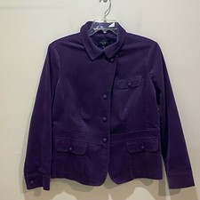 Talbots Blazer Women's 16 Purple Velvet Cotton Blend Button Pockets NWOT