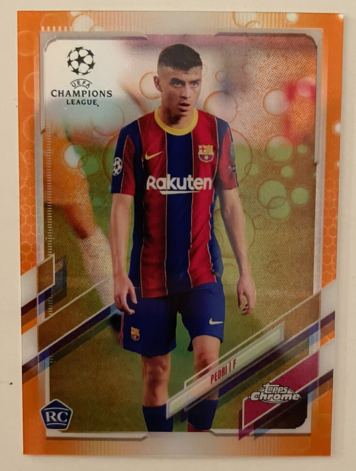 2020-21 Topps Chrome UEFA Champions League Pedri RC Orange Bubbles Rookie /25