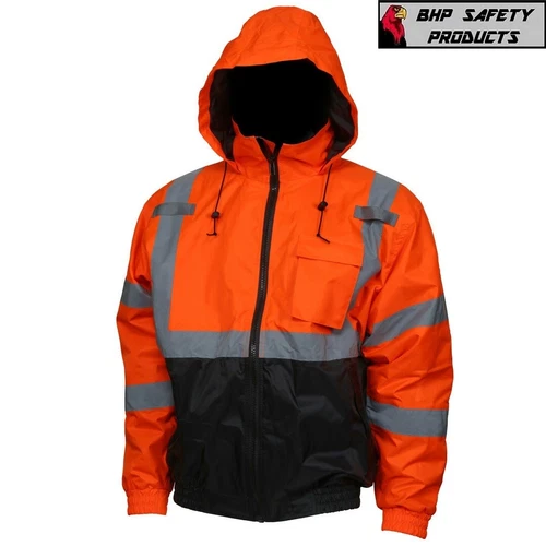 REFLECTIVE BOMBER JACKET HI-VIS ORANGE WATERPROOF MCR SAFETY CLASS 3 (SM - 5XL) video thumbnail