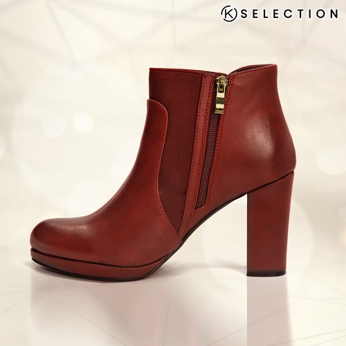 Tronchetti donna stivaletti tacco plateau alto Rosso Bordeaux stivali  ragazza | eBay