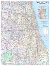 Chicago City Detailed Arterial Wall Map w/Zip Codes *2 Large Sizes*