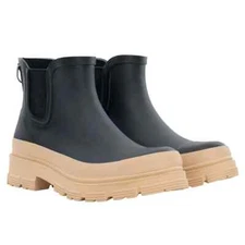 Chooka Women's Storm Chelsea Rain Boot BLACK/TAN US SIZE 9