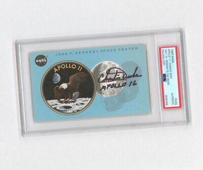 1969 NASA Apollo 11 Moon Launch VIP Pass astronaut Charlie Duke autograph PSA