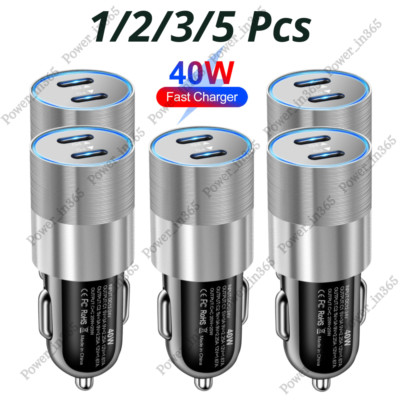 Dual USB PD Type-C Car Charger 40W Fast Adapter For iPhone 14 13 12 11 Pro Max 8