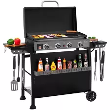 Royal Gourmet 4-Burner Tabletop Gas Griddle with Hood/Removable Standing Cart
